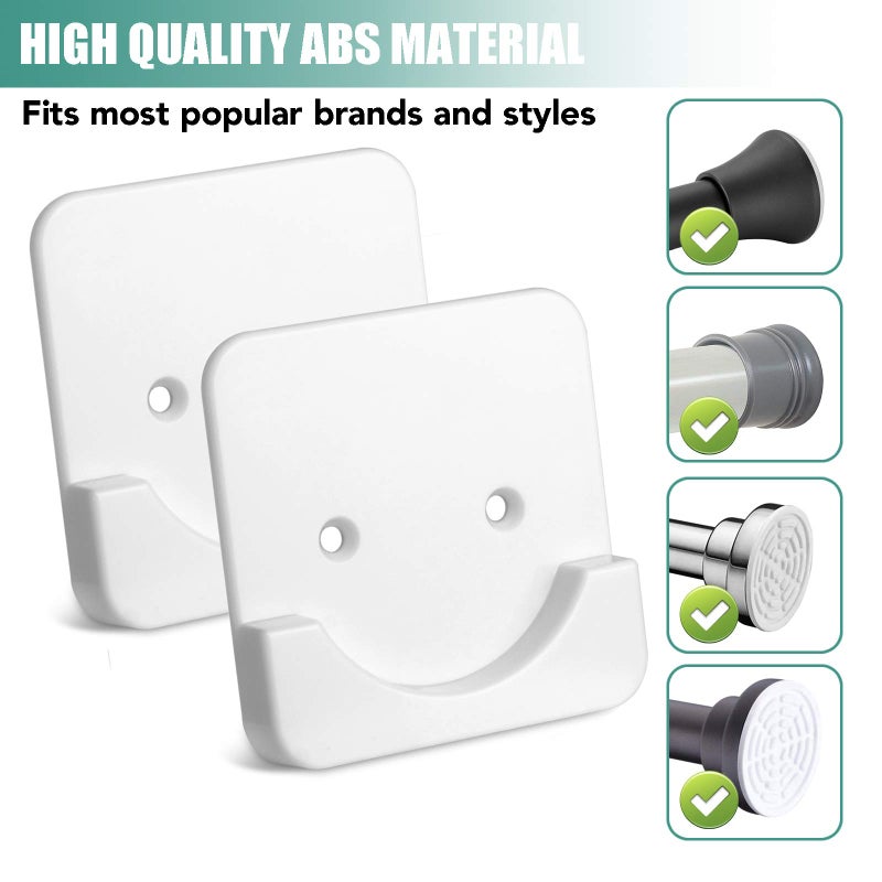 CANRAY Shower Curtain Rod Holder for Wall Mount | Adhesive Shower Tension Rod Retainer for Tile | No Drilling | Stick On | 2 Pack, White (Shower Curtain Rod Not Included) - Image 2